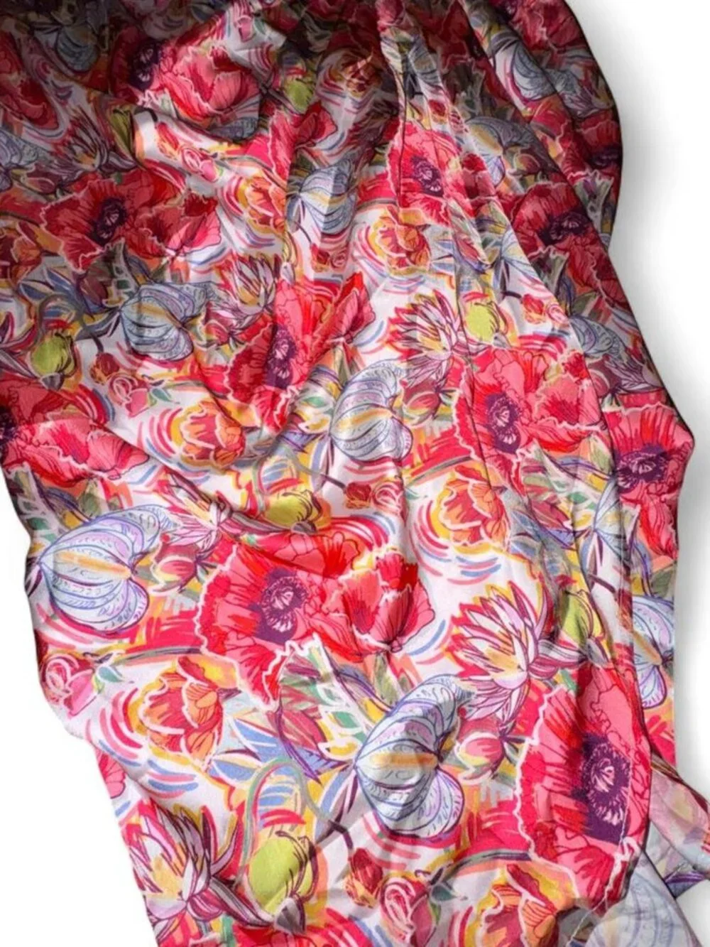 SHEIN BAE Ruched Split Thigh Floral Satin Skirt, Large NWT